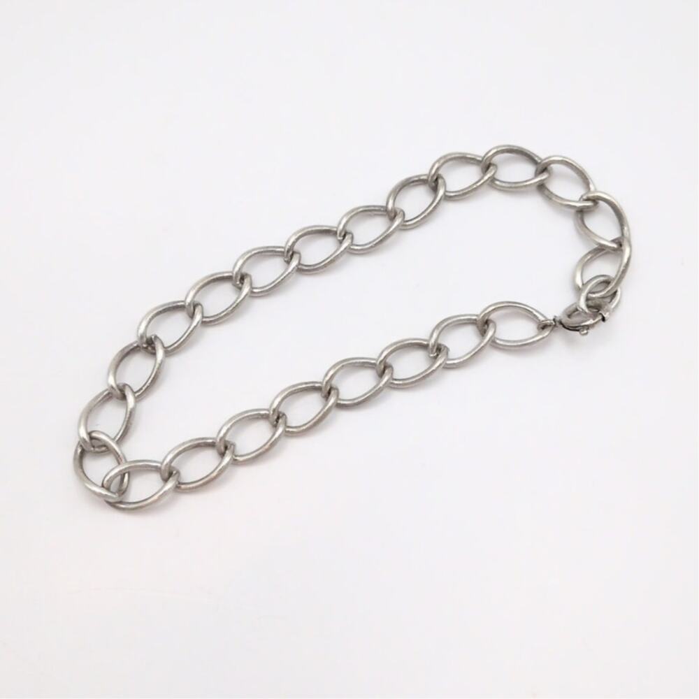 Vintage Sterling Silver 925 Elongated Curb Link Chain Bracelet 7.5in 7mm 7.80g